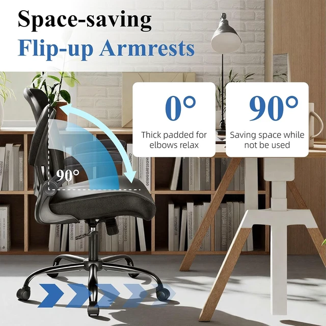 Alt view image 6 of 7 - Ergonomic Office Chair with Flip-Up Armrest Mesh Back & PU Leather Seat