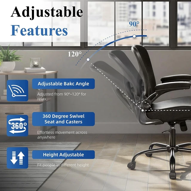 Alt view image 7 of 7 - Ergonomic Office Chair with Flip-Up Armrest Mesh Back & PU Leather Seat