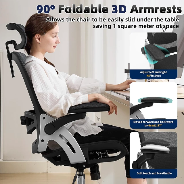 Alt view image 4 of 7 - Mesh Office Desk Chair with 3D Armrests Computer Chair