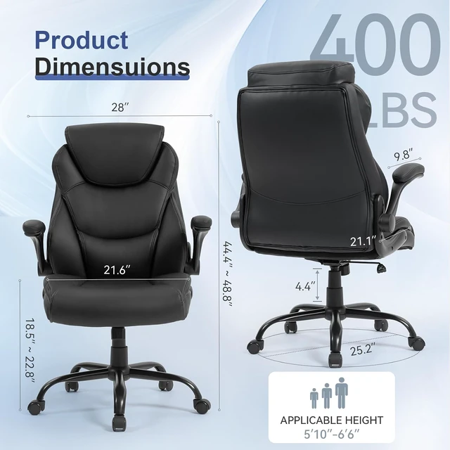 Alt view image 2 of 7 - 400 Lbs Heavy Duty Big & Tall High Back Leather Office Chair