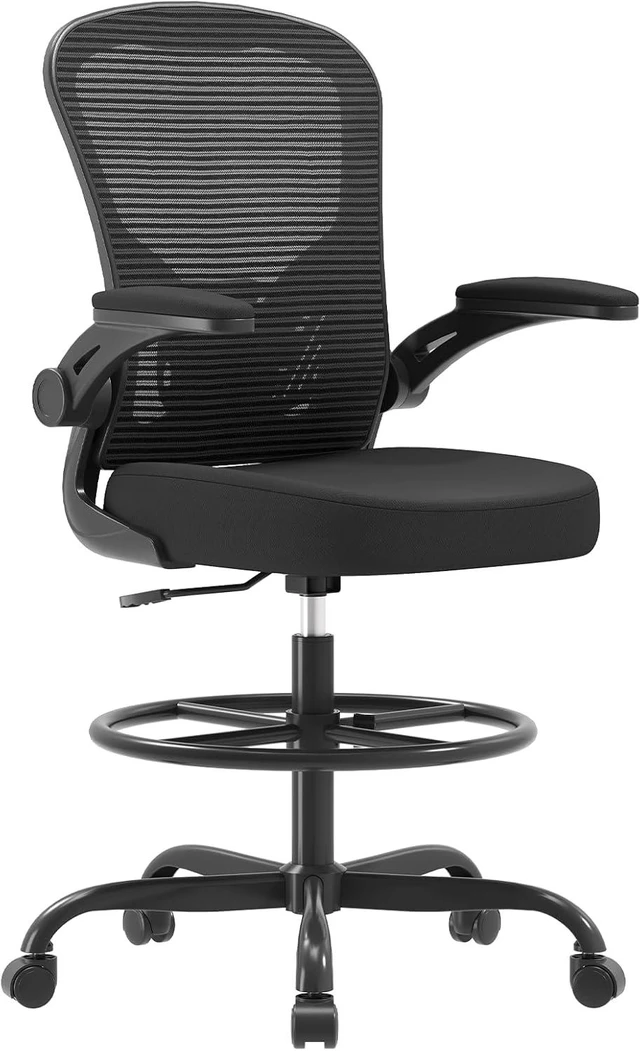 Main image of Ergonomic Tall Mesh Drafting Chair with Flip-Up Arms
