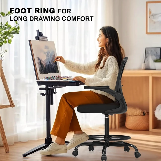 Alt view image 5 of 7 - Ergonomic Tall Mesh Drafting Chair with Flip-Up Arms