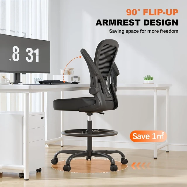 Alt view image 6 of 7 - Ergonomic Tall Mesh Drafting Chair with Flip-Up Arms