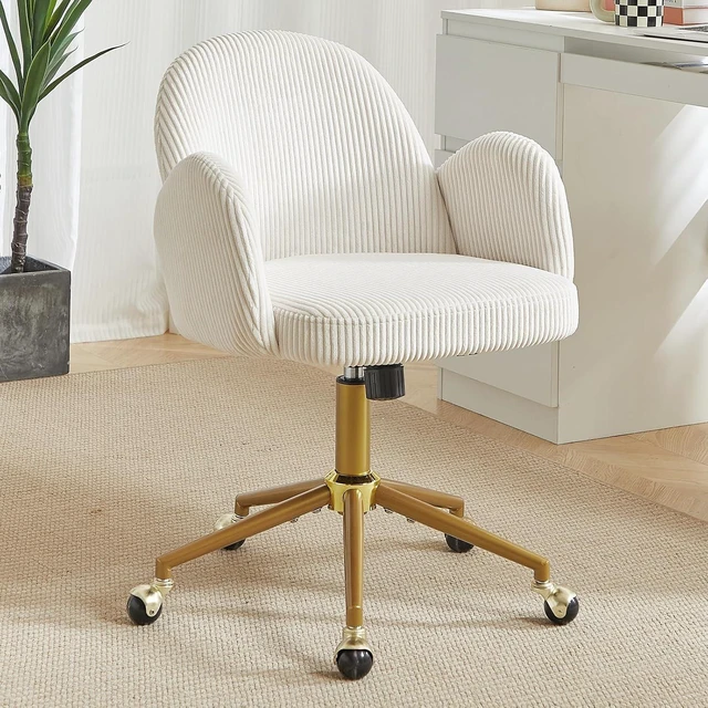 Main image of Velvet Upholstered Office Desk Chair with Adjustable Swivel Wheels Ergonomic Computer Chair for Living Room, Bedroom, Office & Vanity Study (Beige)