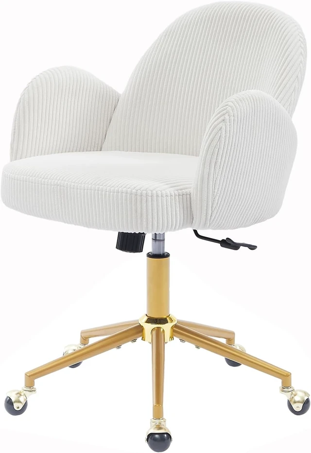 Alt view image 3 of 7 - Velvet Upholstered Office Desk Chair with Adjustable Swivel Wheels Ergonomic Computer Chair for Living Room, Bedroom, Office & Vanity Study (Beige)