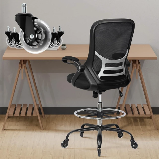 Main image of Heavy Duty Adjustable Drafting Chair Tall Ergonomic Standing Desk Stool with Lumbar Support & Footrest for Artists & Home Office