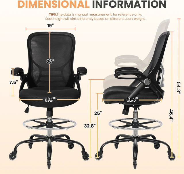 Alt view image 2 of 7 - Heavy Duty Adjustable Drafting Chair Tall Ergonomic Standing Desk Stool with Lumbar Support & Footrest for Artists & Home Office