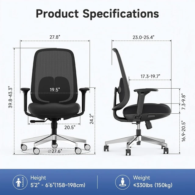 Alt view image 2 of 7 - Ergonomic Office Chair with 3D Armrests & Expanded Lumbar Support