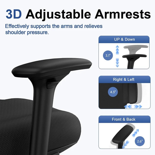 Alt view image 6 of 7 - Ergonomic Office Chair with 3D Armrests & Expanded Lumbar Support