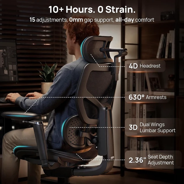 Alt view image 3 of 7 - 330 Lbs Ergonomic Mesh Office Chair 10 Hours Comfort with Dual Lumbar Support