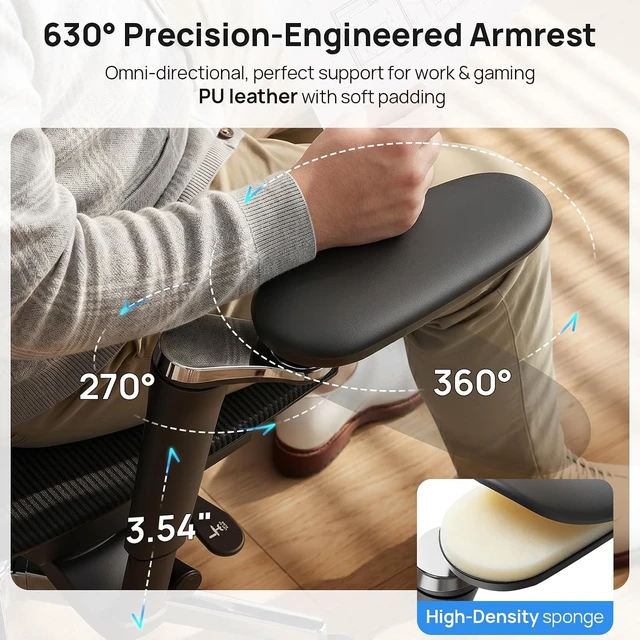 Alt view image 6 of 7 - 330 Lbs Ergonomic Mesh Office Chair 10 Hours Comfort with Dual Lumbar Support