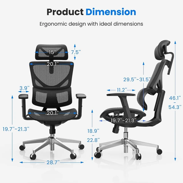 Alt view image 2 of 7 - OdinLake L1 Big & Tall Ergonomic Mesh Office Chair with Lumbar Support, Black