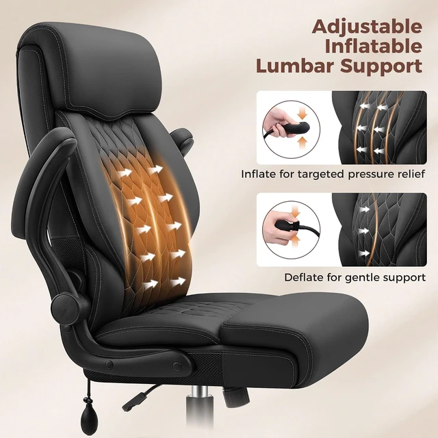 Alt view image 3 of 7 - Executive High Back Office Chair with Inflatable Lumbar Support
