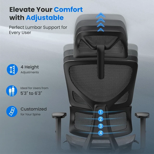 Alt view image 5 of 7 - OdinLake L1 Big & Tall Ergonomic Mesh Office Chair with Lumbar Support, Black
