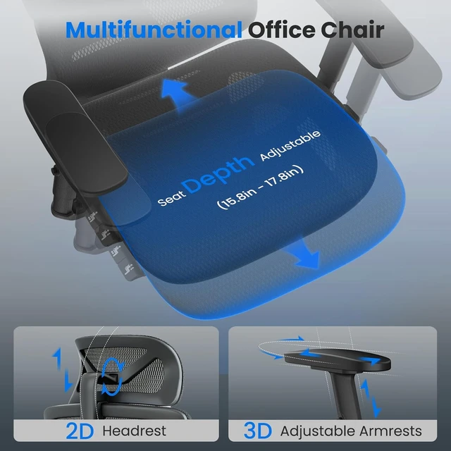 Alt view image 7 of 7 - OdinLake L1 Big & Tall Ergonomic Mesh Office Chair with Lumbar Support, Black