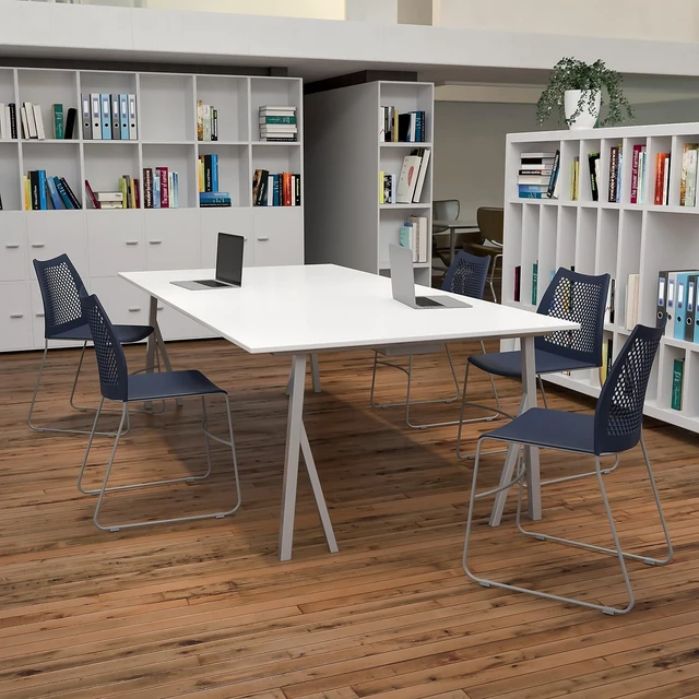 Alt view image 2 of 7 - Set of 5 Navy Hercules Series Contoured Lobby Chairs Ergonomic Stacking Office Chairs with Air-Vent Honeycomb Backs