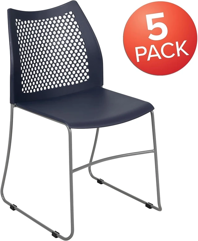 Alt view image 4 of 7 - Set of 5 Navy Hercules Series Contoured Lobby Chairs Ergonomic Stacking Office Chairs with Air-Vent Honeycomb Backs