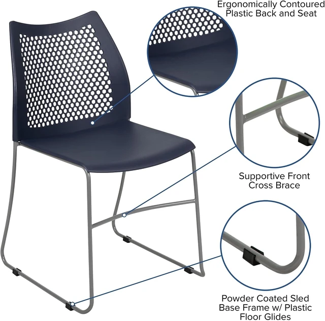 Alt view image 6 of 7 - Set of 5 Navy Hercules Series Contoured Lobby Chairs Ergonomic Stacking Office Chairs with Air-Vent Honeycomb Backs