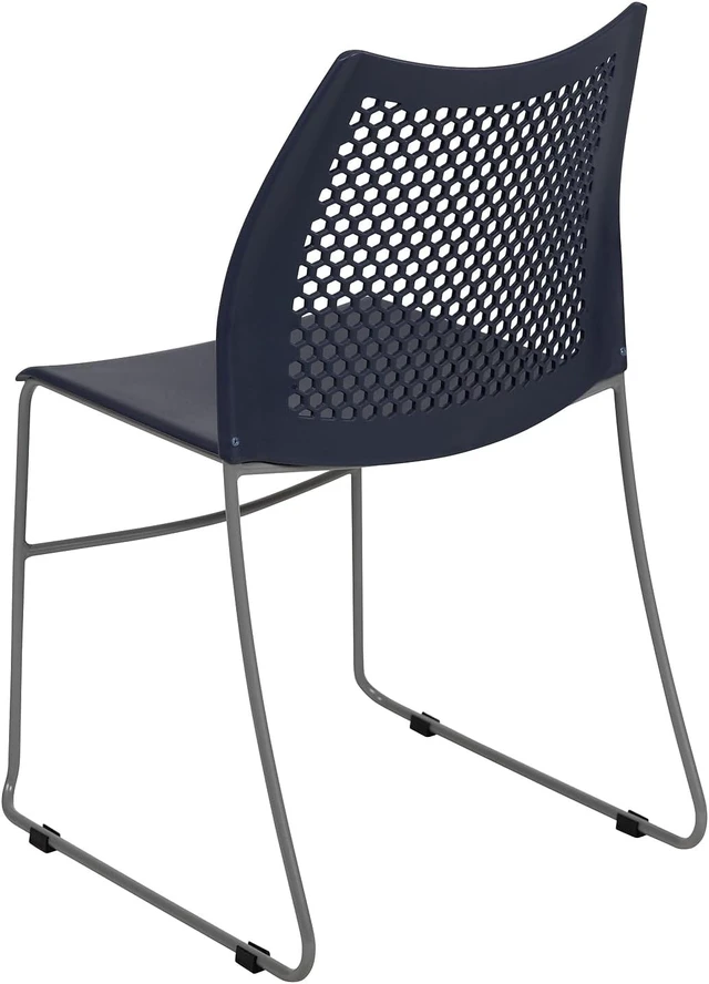Alt view image 7 of 7 - Set of 5 Navy Hercules Series Contoured Lobby Chairs Ergonomic Stacking Office Chairs with Air-Vent Honeycomb Backs