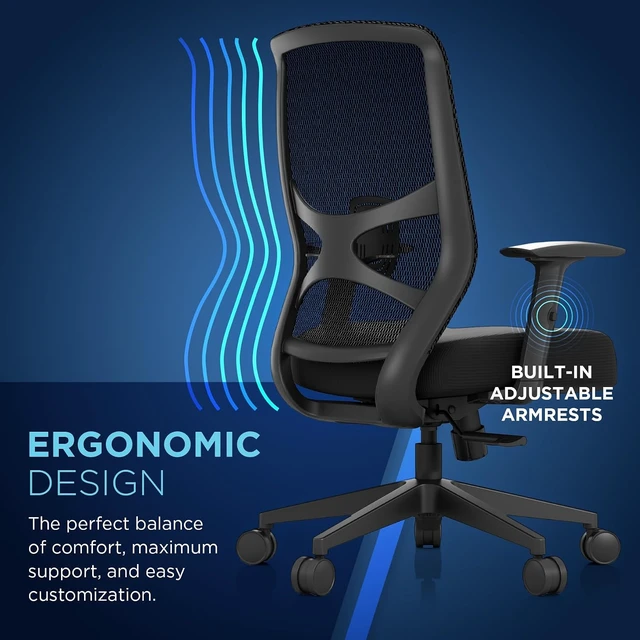 Alt view image 4 of 7 - ProTask Executive Office Chair with Mesh Back & Built-In Lumbar Support Height-Adjustable Ergonomic Mesh Desk Chair, Black