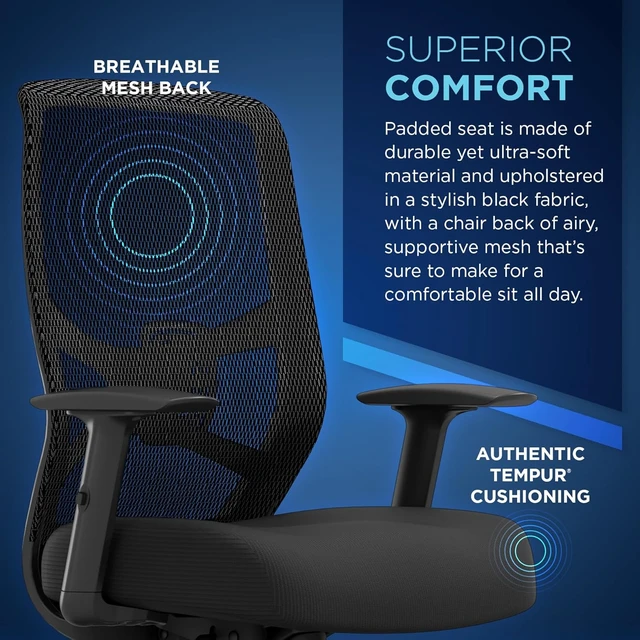 Alt view image 5 of 7 - ProTask Executive Office Chair with Mesh Back & Built-In Lumbar Support Height-Adjustable Ergonomic Mesh Desk Chair, Black