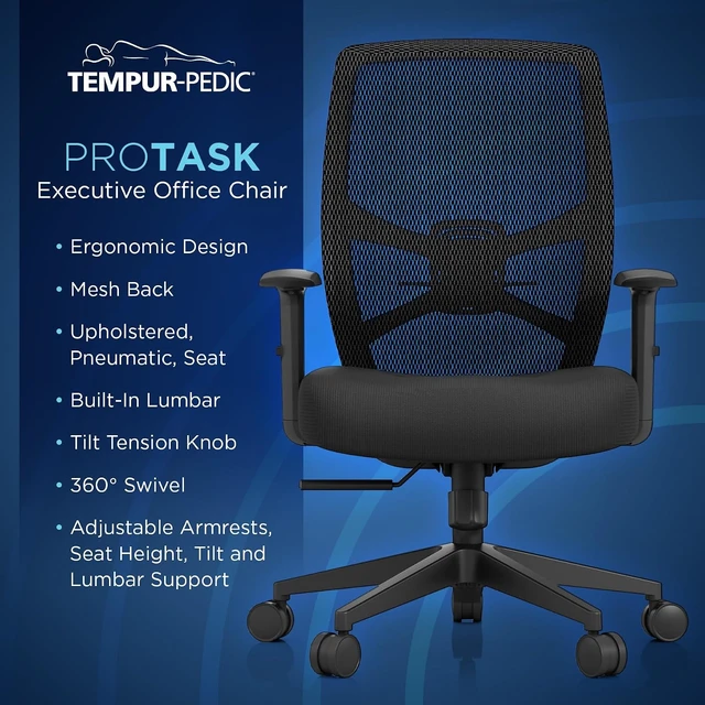 Alt view image 3 of 7 - ProTask Executive Office Chair with Mesh Back & Built-In Lumbar Support Height-Adjustable Ergonomic Mesh Desk Chair, Black