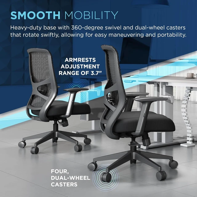 Alt view image 6 of 7 - ProTask Executive Office Chair with Mesh Back & Built-In Lumbar Support Height-Adjustable Ergonomic Mesh Desk Chair, Black