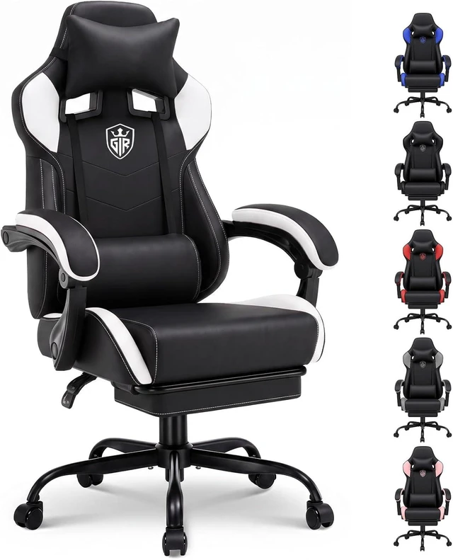 Main image of White Gaming Chair with Footrest Computer Gaming Chair for Adults