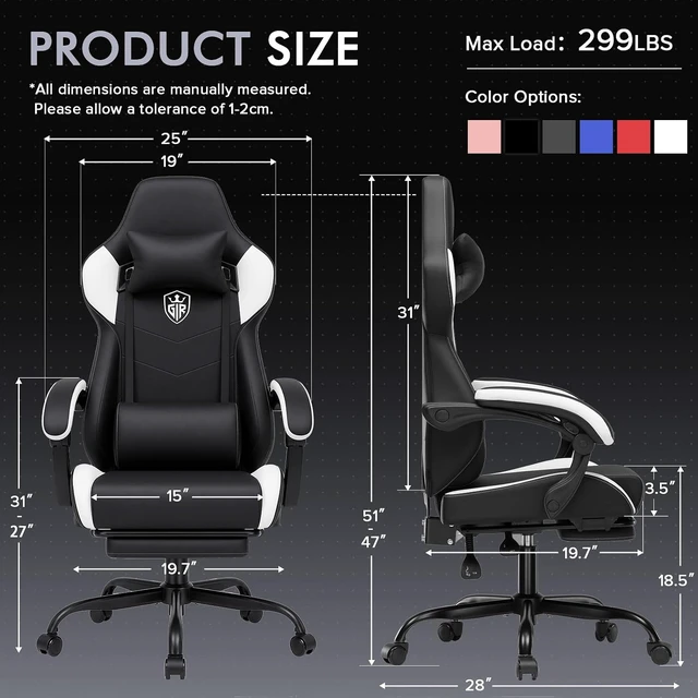 Alt view image 3 of 7 - 350 Lbs Heavy Duty Gaming Chair with Footrest High Back Ergonomic Swivel PC Chair with Linkage Armrest & Lumbar Support for Office, White
