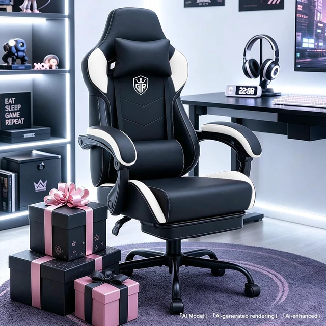Alt view image 2 of 7 - White Gaming Chair with Footrest Computer Gaming Chair for Adults
