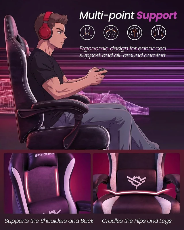 Alt view image 6 of 7 - Ergonomic Gaming Desk Chair with Pocket Spring Cushion