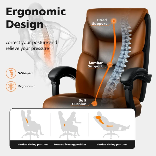 Alt view image 4 of 7 - 400 Lbs Reclining Office Chair with Foot Rest Big & Tall High Back PU Leather Chair with Lumbar Support & Spring Cushion for Home Office