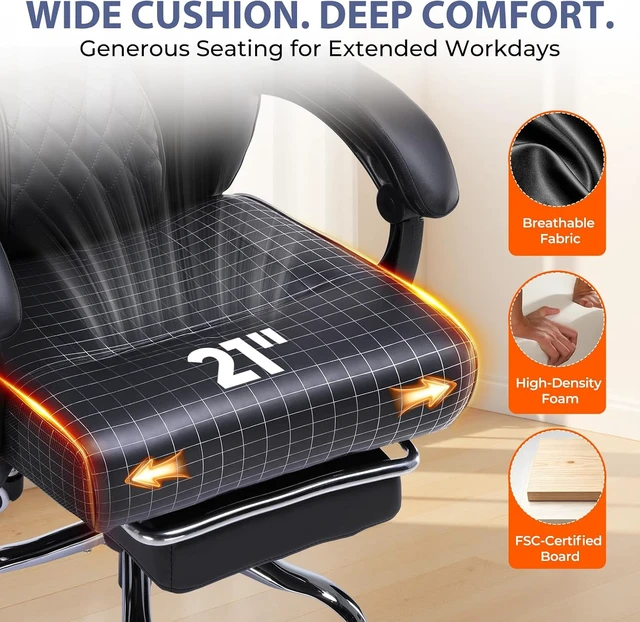 Alt view image 5 of 7 - Black Heavy Duty Big & Tall Ergonomic Gaming Office Chair