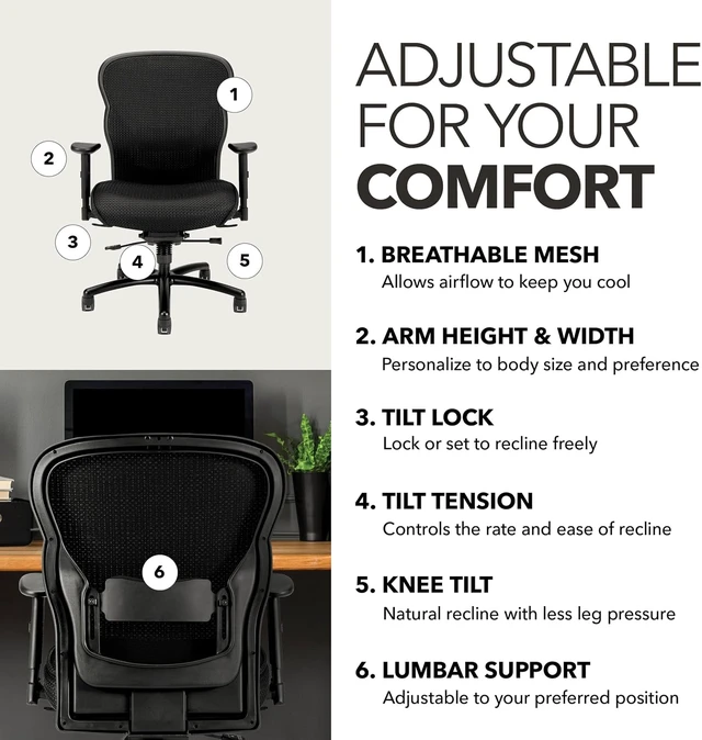 Alt view image 3 of 6 - Wave Heavy Duty Big & Tall Ergonomic Office Chair Desk Chair, Black