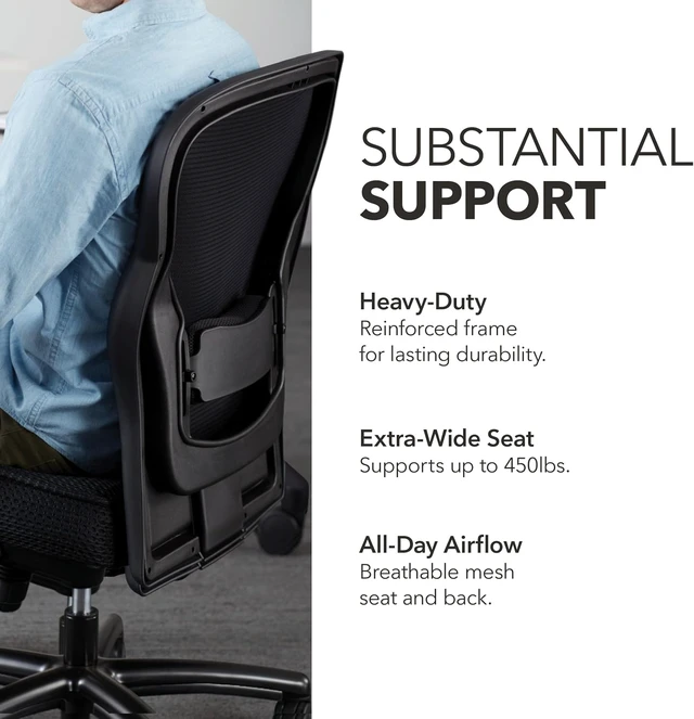 Alt view image 4 of 6 - Wave Heavy Duty Big & Tall Ergonomic Office Chair Desk Chair, Black