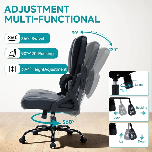 Alt view image 6 of 7 - Executive Office Chair with Comfortable Lumbar Support 3-Way Adjustable Flip-Up Armrests, High Back Comfy PU Leather Swivel Managerial Desk Chair for Home Office