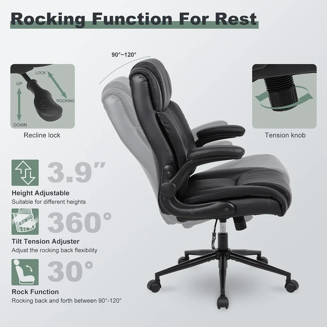 Alt view image 7 of 7 - Black Ergonomic PU Leather Executive Office Chair Computer Chair
