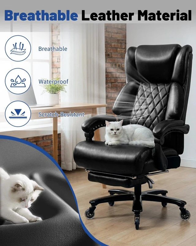 Alt view image 4 of 7 - 800 Lbs Big & Tall Office Chair Reclining Desk Chair with Foot Rest