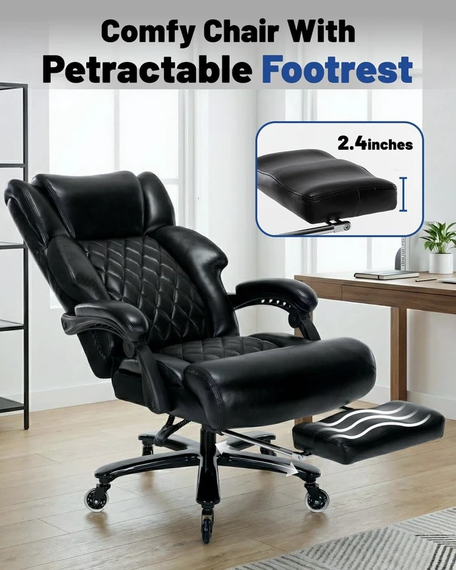 Alt view image 5 of 7 - 800 Lbs Big & Tall Office Chair Reclining Desk Chair with Foot Rest