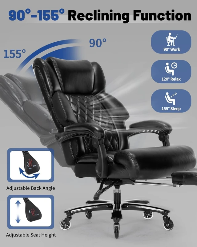 Alt view image 7 of 7 - 800 Lbs Big & Tall Office Chair Reclining Desk Chair with Foot Rest