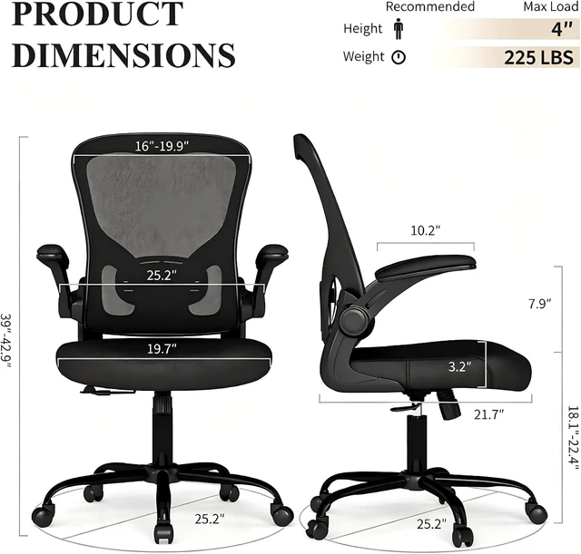 Alt view image 2 of 7 - Ergonomic Mesh Computer Desk Chair (Black, Set of 1)