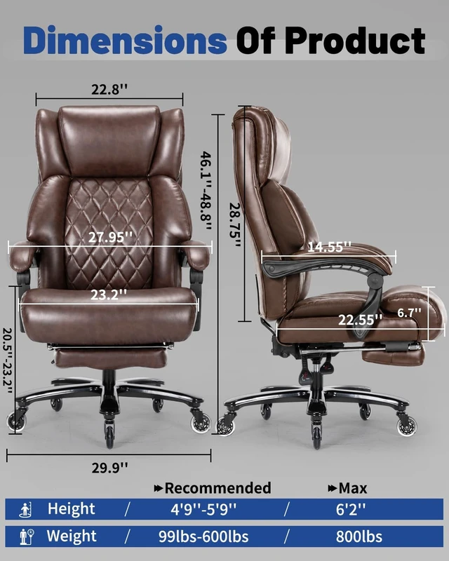 Alt view image 2 of 7 - 800 Lbs Reclining Big & Tall Office Chair with Foot Rest