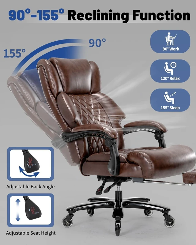Alt view image 7 of 7 - 800 Lbs Reclining Big & Tall Office Chair with Foot Rest