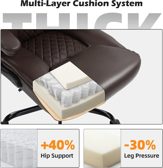 Alt view image 4 of 7 - Ergonomic High Back Computer Desk Chair with Rocking Function & Lumbar Support Executive Wide Leather Swivel Chair with Flip-Up Armrests for Home Gaming
