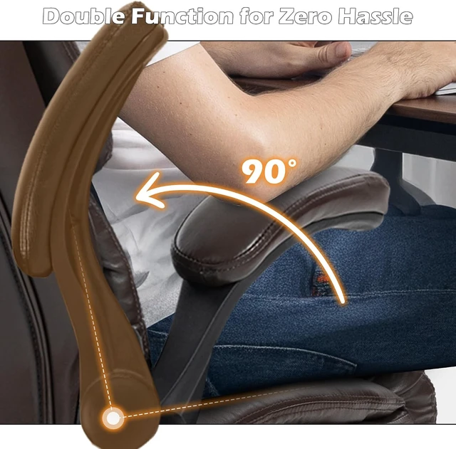 Alt view image 6 of 7 - Ergonomic High Back Computer Desk Chair with Rocking Function & Lumbar Support Executive Wide Leather Swivel Chair with Flip-Up Armrests for Home Gaming