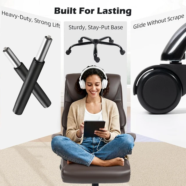 Alt view image 7 of 7 - Ergonomic High Back Computer Desk Chair with Rocking Function & Lumbar Support Executive Wide Leather Swivel Chair with Flip-Up Armrests for Home Gaming