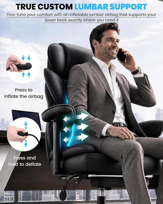 Alt view image 4 of 7 - Big & Tall Executive Office Chair with Adjustable Lumbar Support