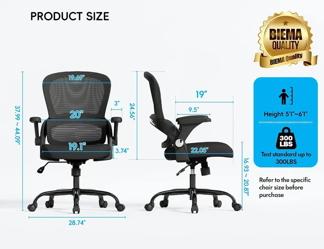 Alt view image 2 of 7 - Ergonomic Office Chair with Back Support for Adults