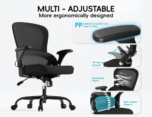 Alt view image 4 of 7 - Ergonomic Office Chair with Back Support for Adults