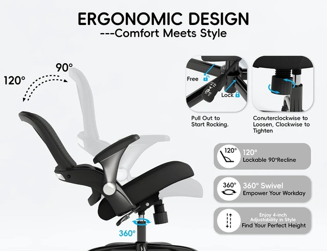 Alt view image 7 of 7 - Ergonomic Office Chair with Back Support for Adults